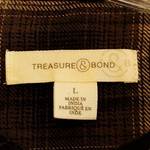 Treasure‎ & Bond Womens Button Front Shirt Black Gray Baring Plaid Cotton L New - Picture 7 of 10